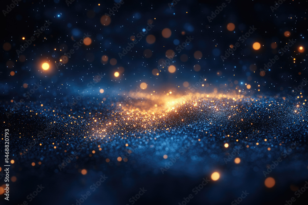 Fototapeta premium Golden Bokeh Lights on Dark Blue Festive Backdrop