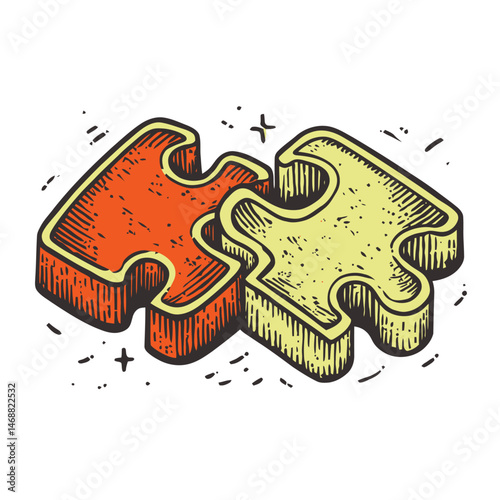 Hand-Drawn Illustration of Colorful Puzzle Pieces with Artistic Flair
