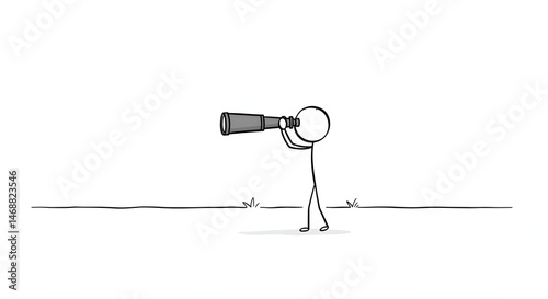 Curious Stick Figure Gazing Through Telescope
