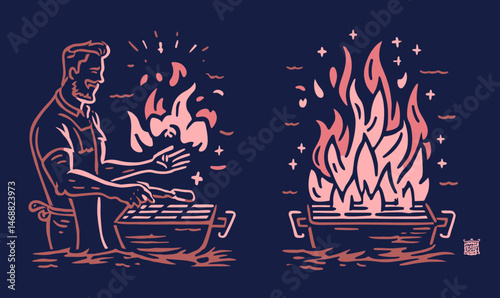 Creative Hand-Drawn Doodle of a Chef Grilling Over Flames