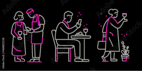 Engaging Monoline Icons of Restaurant Scenes with Social Interactions