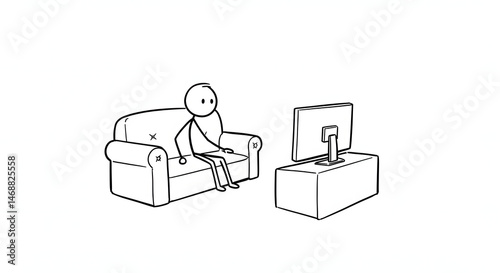 Simple Stick Figure Watching Television on a Comfortable Couch
