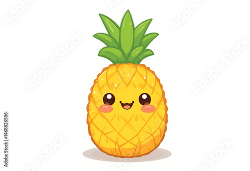 Cute Cartoon Pineapple with Happy Face