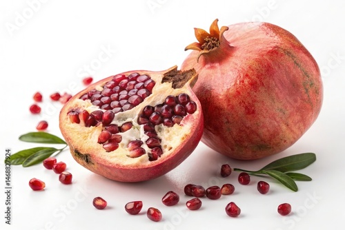 Ripe Pomegranate Fruit Displayed Against a Simple White Background Generative AI