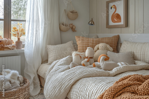 Bright and Cozy Modern Children's Room with Boho and Flamingo Decor