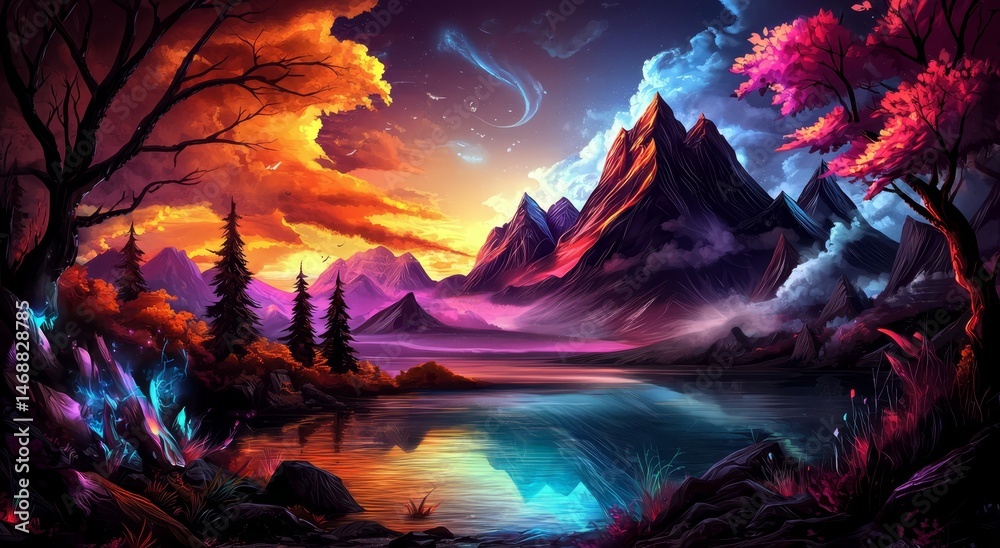 Obraz premium Eye-catching design with a majestic mountain and tranquil water.
