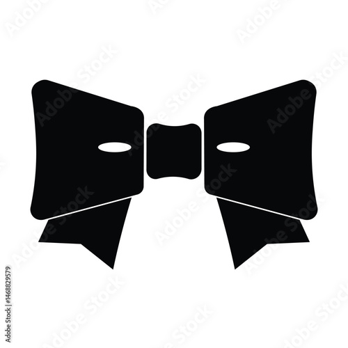 Black decorative bow for gift decoration. Ribbon bow on white background. 