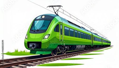 Sleek green high speed train traveling on tracks modern rail transport illustration