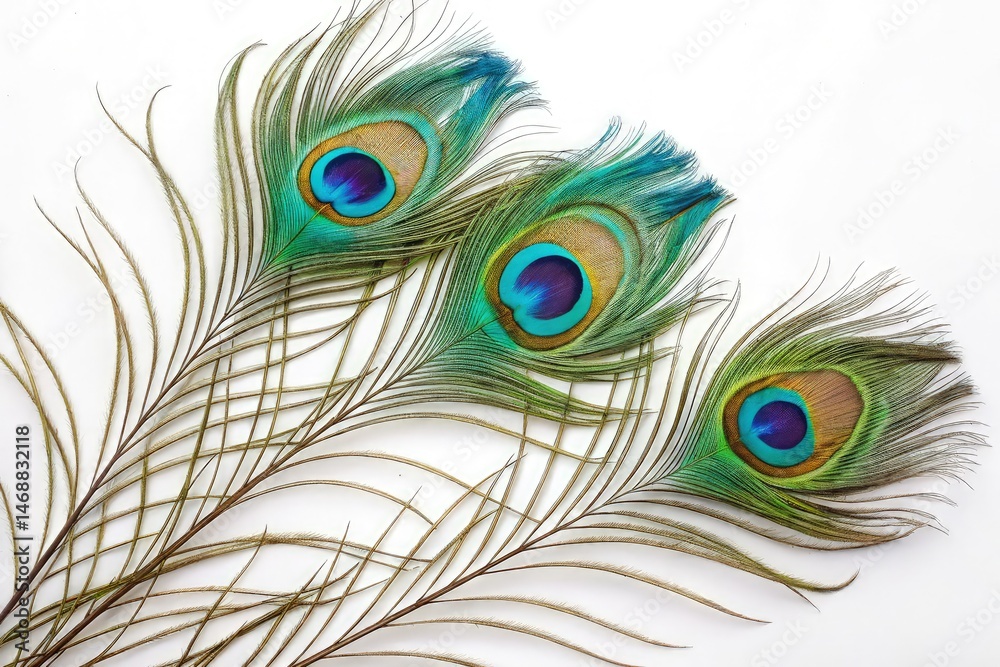 Obraz premium Elegant Peacock Feathers Displayed on White Background