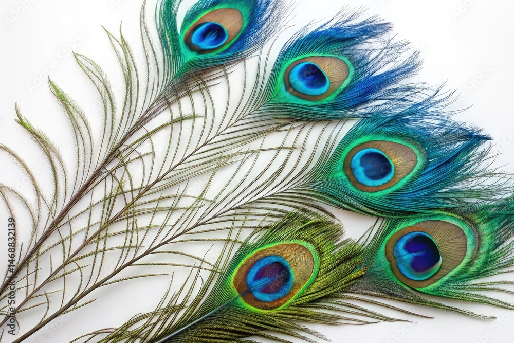 Obraz premium Vibrant Peacock Feathers Fan Out, Showcasing Iridescent Patterns and Rich Colors