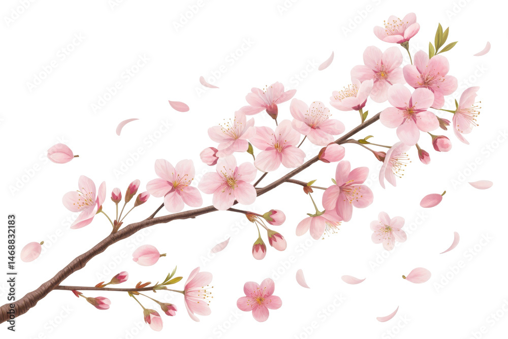 Elegant Cherry Blossom Branch with Petals Falling in Soft Pink Shades Elegant Cherry Blossom Branch with Petals Falling in Soft Pink Shades