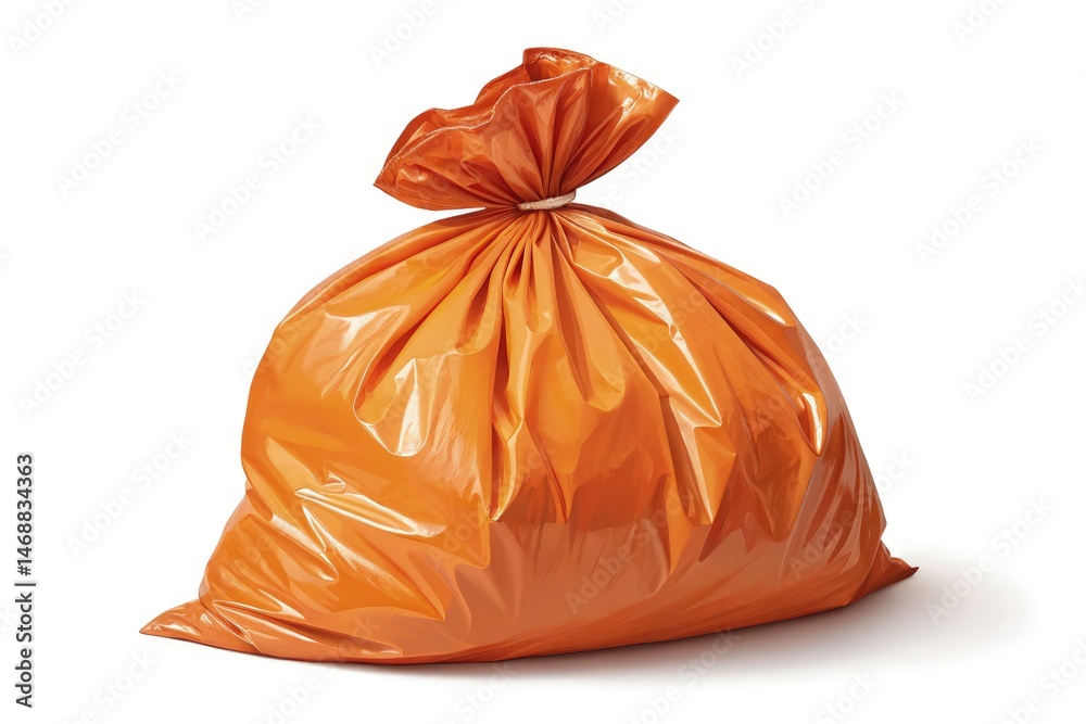 Full Orange Plastic Trash Bag on White Background Generative AI