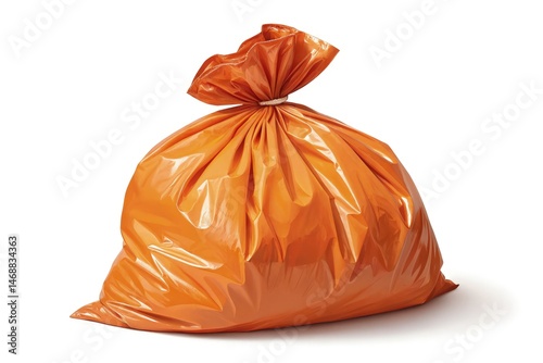 Obraz na płótnie Full Orange Plastic Trash Bag on White Background Generative AI w salonie