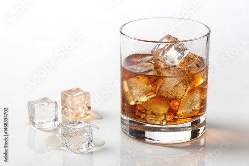 Refreshing Rum Served With Ice on a White Background Generative AI