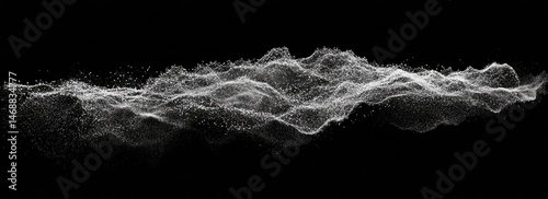 A digital wave of particles on a black background, symbolizing the vastness and complexity of data in an AI system. The waves should flow from left to right 