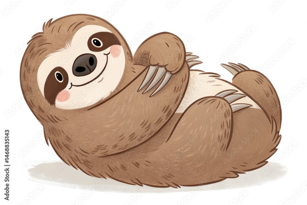 Happy Sloth Enjoying a Peaceful Moment on White Background Generative AI
