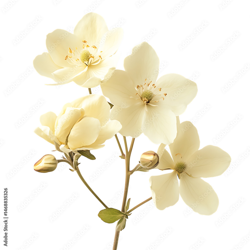 Naklejka premium Elegant Creamy White Flowers Branch on Transparent Background