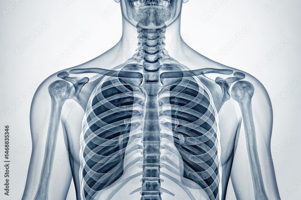 Detailed Human Skeleton X-Ray Showing Ribcage and Spine Generative AI