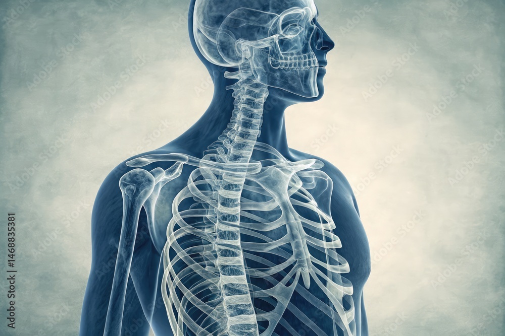 Human Skeleton X-Ray Showcasing Ribcage, Spine, and Shoulder Generative AI