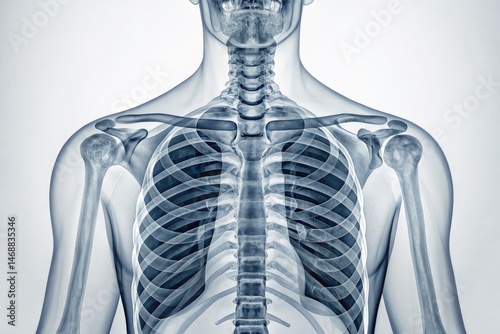 Obraz na płótnie Detailed Human Skeleton X-Ray Showing Ribcage and Spine Generative AI w salonie