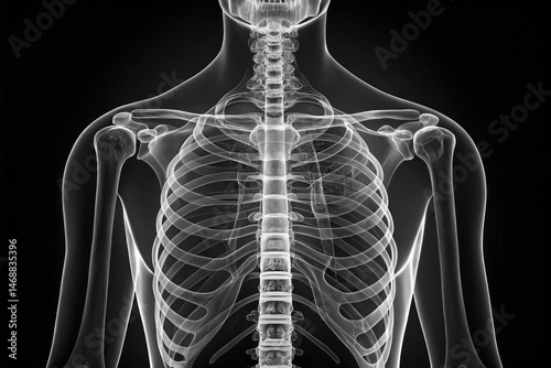 X-ray of Human Skeleton Featuring Ribcage and Spine Generative AI