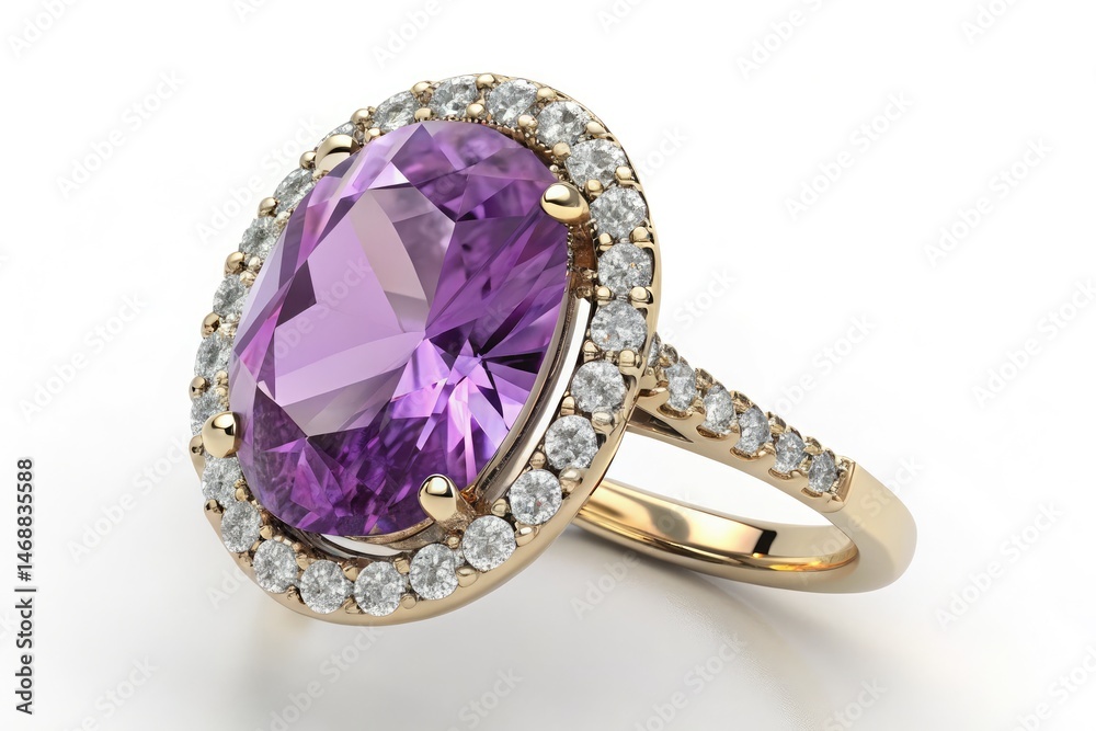 Large Purple Amethyst Gemstone Ring With Diamond Accents Generative AI
