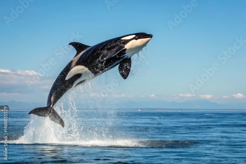 Obraz na płótnie Killer Whale Leaps From Ocean in Stunning Display Near Coast Generative AI w salonie