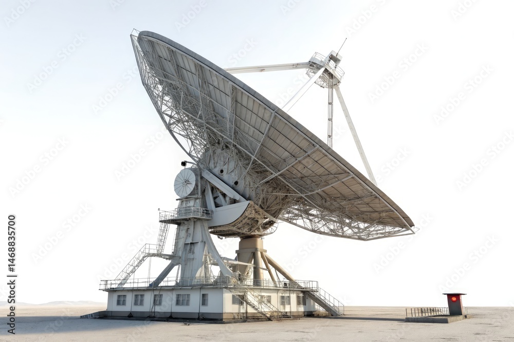 Large Satellite Dish Antenna on Neutral Background Generative AI