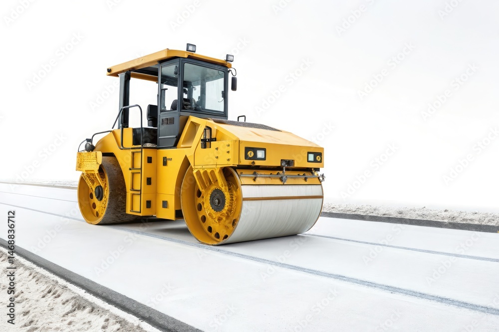 New Yellow Road Roller on a White Background for Construction Generative AI