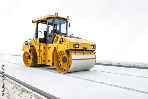 Obraz na płótnie New Yellow Road Roller on a White Background for Construction Generative AI w salonie