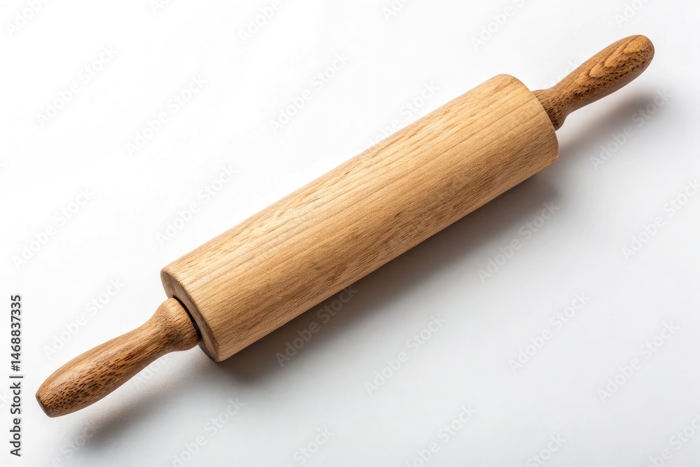 Wooden Rolling Pin Viewed From Above on a White Background Generative AI