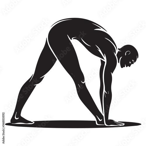 Silhouette of person in yoga pose touching toes on ground