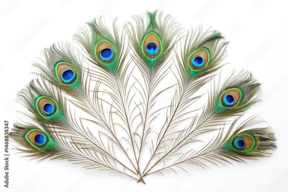 Peacock Feathers Arranged Beautifully in a Fan Shape Generative AI