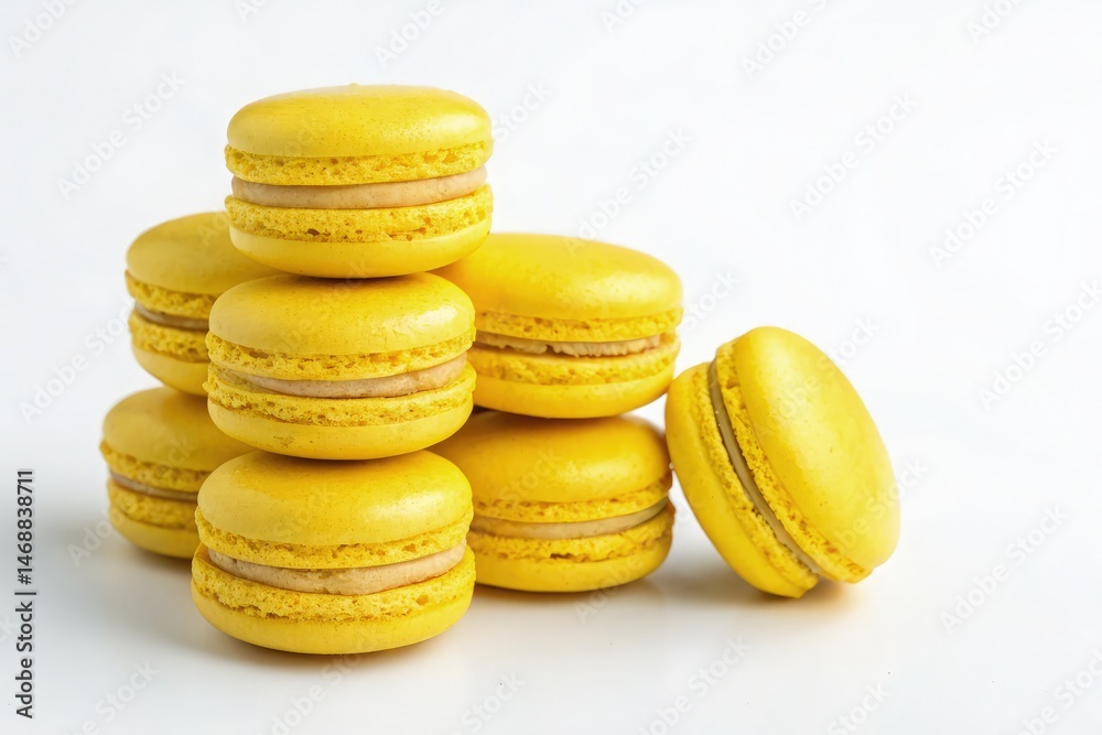 Pile of Yellow Macarons Stacked for a Delightful Treat Generative AI