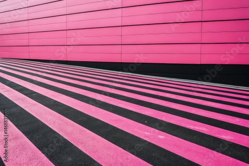 Vibrant Pink and Black Striped Pattern in Urban Setting Generative AI