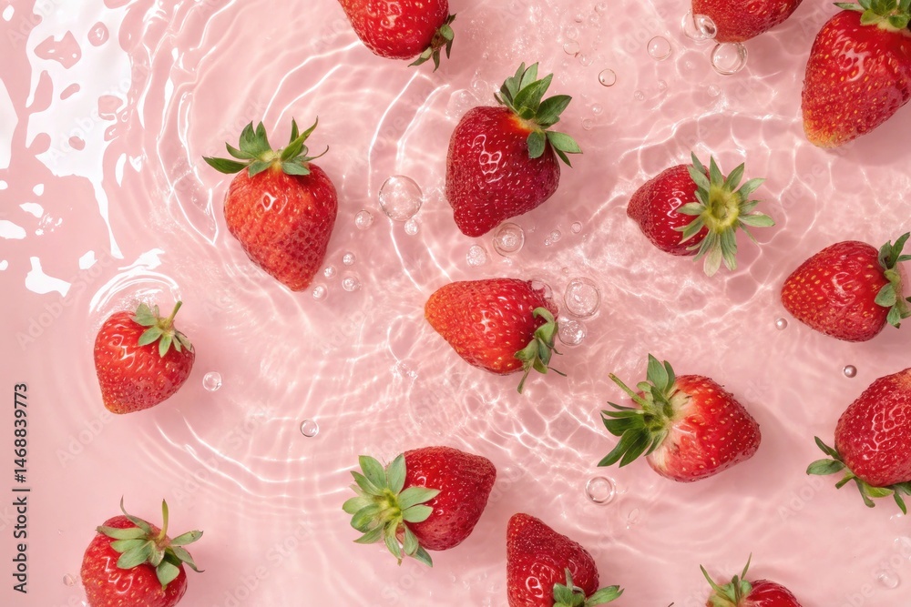 Fresh Strawberries on Pink Strawberry Wallpaper Generative AI