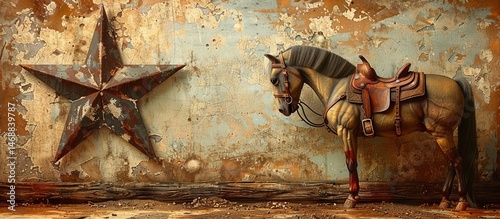 Rustic Western Horse with Saddle and Star