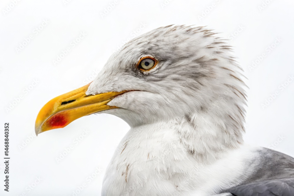 Seagull Profile Highlighting Yellow Beak Against Light Background Generative AI