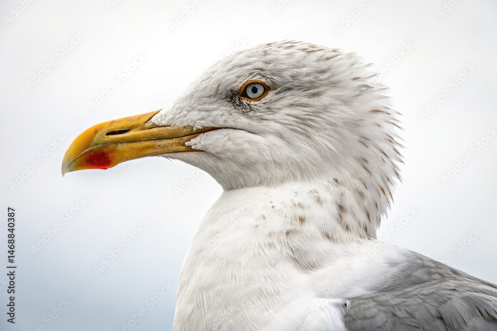 Seagull Portrait With Striking Yellow Beak Against Soft Backdrop Generative AI