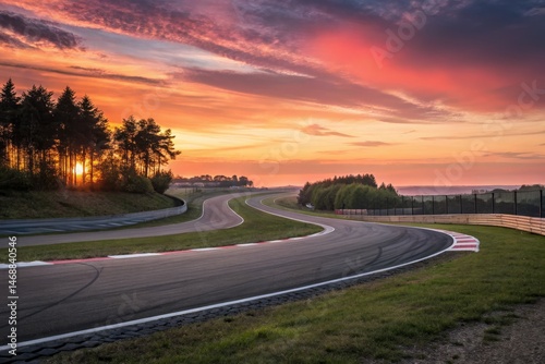 Obraz na płótnie Race Track Winding Towards a Sunset Horizon in Serene Landscape Generative AI w salonie