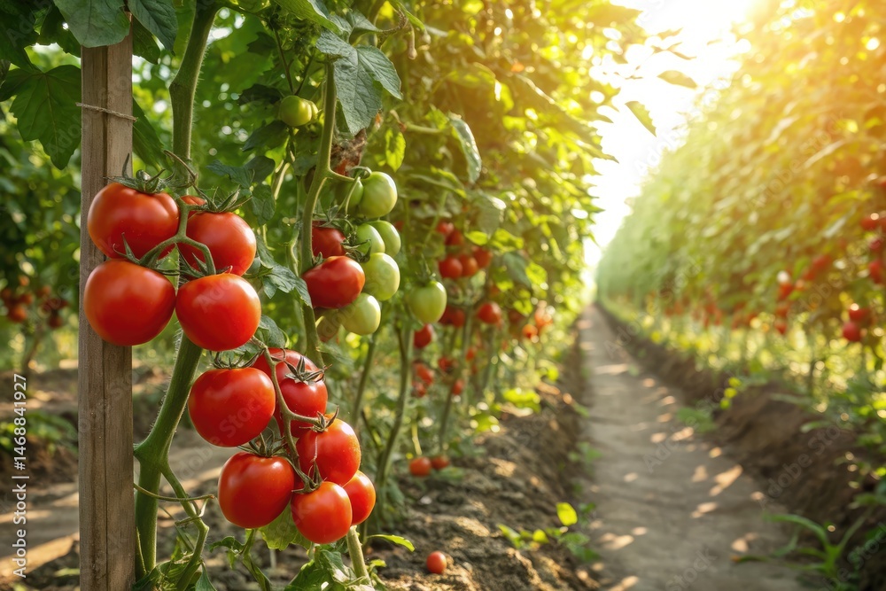 Ripe Tomatoes Thriving in a Sunny Garden Setting Generative AI
