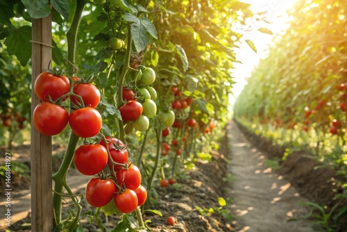 Obraz na płótnie Ripe Tomatoes Thriving in a Sunny Garden Setting Generative AI w salonie