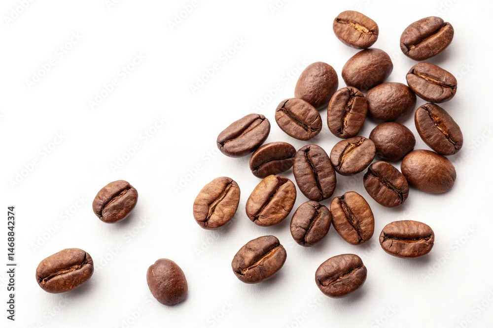 Scattered Coffee Beans on a Clean White Background Generative AI