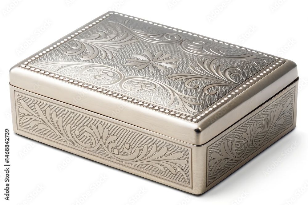 Silver Metal Box With Embossed Design and Elegant Details Generative AI