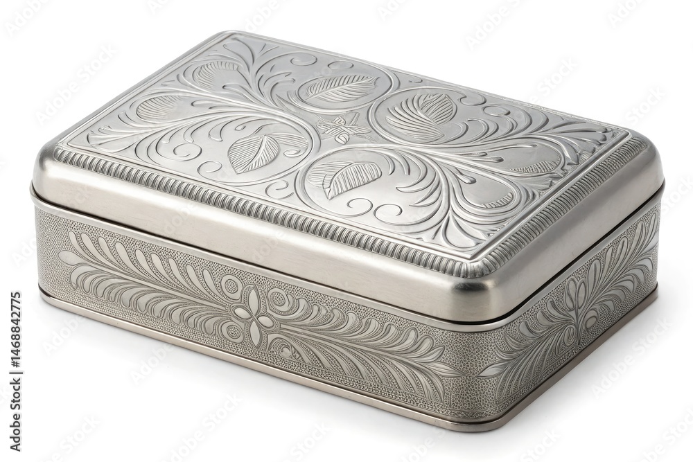 Elegant Silver Metal Box With Detailed Embossed Design Generative AI