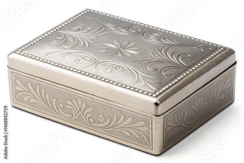 Obraz na płótnie Silver Metal Box With Embossed Design and Elegant Details Generative AI w salonie