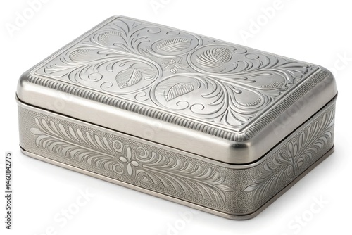 Obraz na płótnie Elegant Silver Metal Box With Detailed Embossed Design Generative AI w salonie