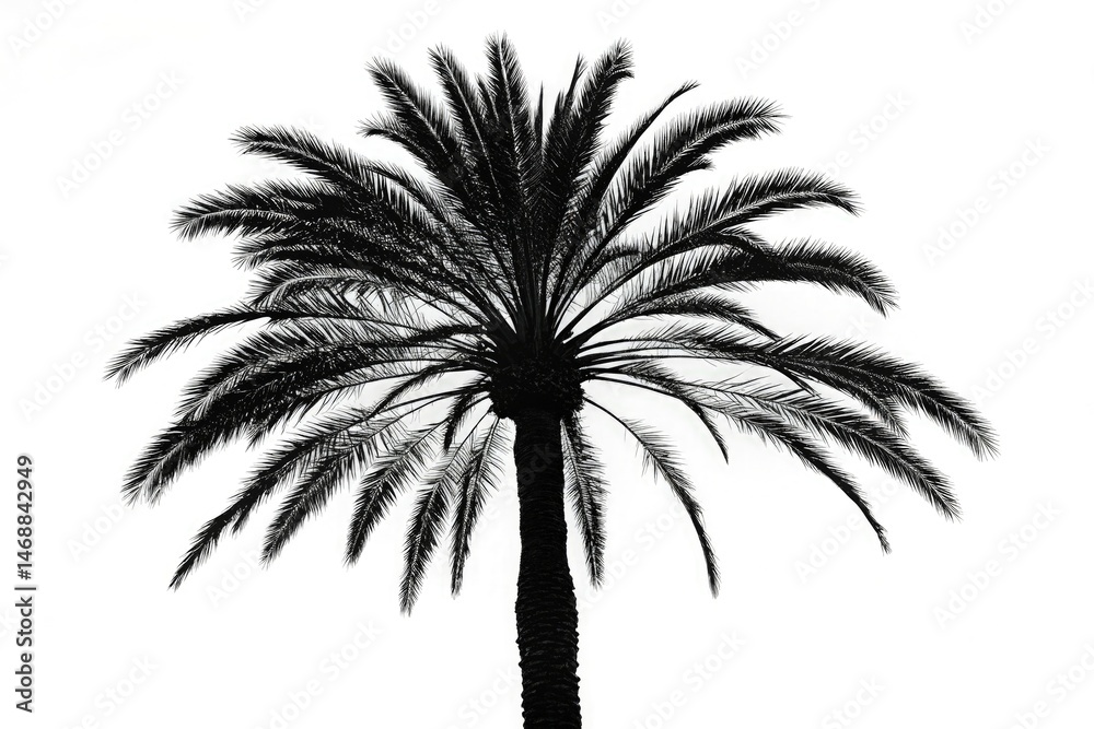 Silhouette of a Palm Tree Against a Bright White Background Generative AI