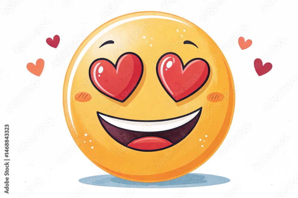 Smiling Emoji With Heart Shaped Eyes on White Background Generative AI