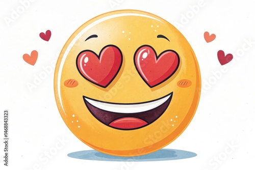 Obraz na płótnie Smiling Emoji With Heart Shaped Eyes on White Background Generative AI w salonie